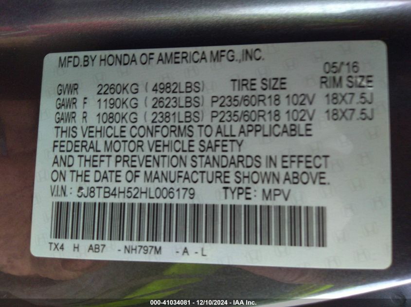 VIN 5J8TB4H52HL006179 2017 Acura RDX, Technology... no.9