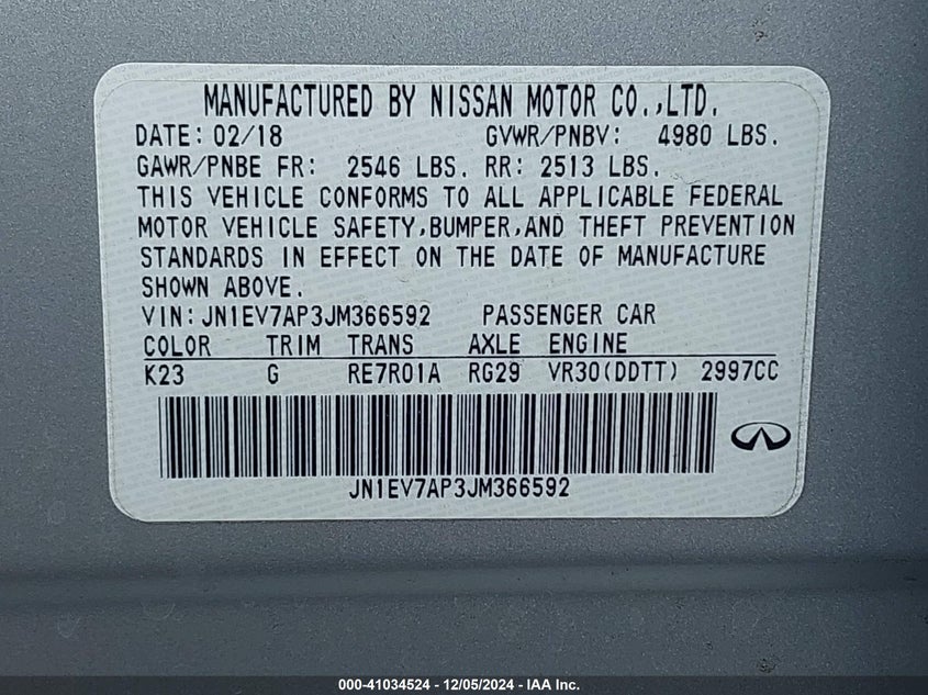 2018 INFINITI Q50 VIN: JN1EV7AP3JM366592