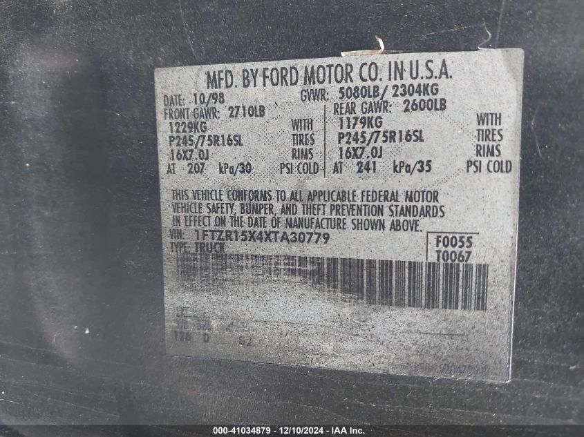1999 Ford Ranger Xlt VIN: 1FTZR15X4XTA30779 Lot: 41034879