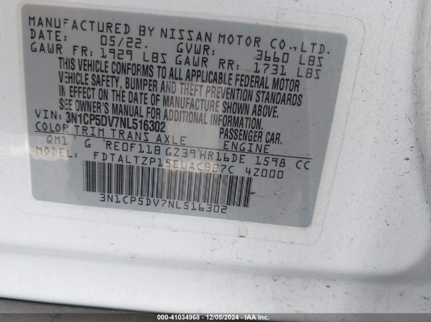 VIN 3N1CP5DV7NL516302 2022 Nissan Kicks, Sr Xtronic... no.9