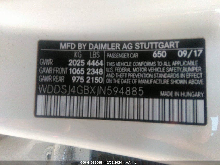 2018 MERCEDES-BENZ CLA 250 VIN: WDDSJ4GBXJN594885