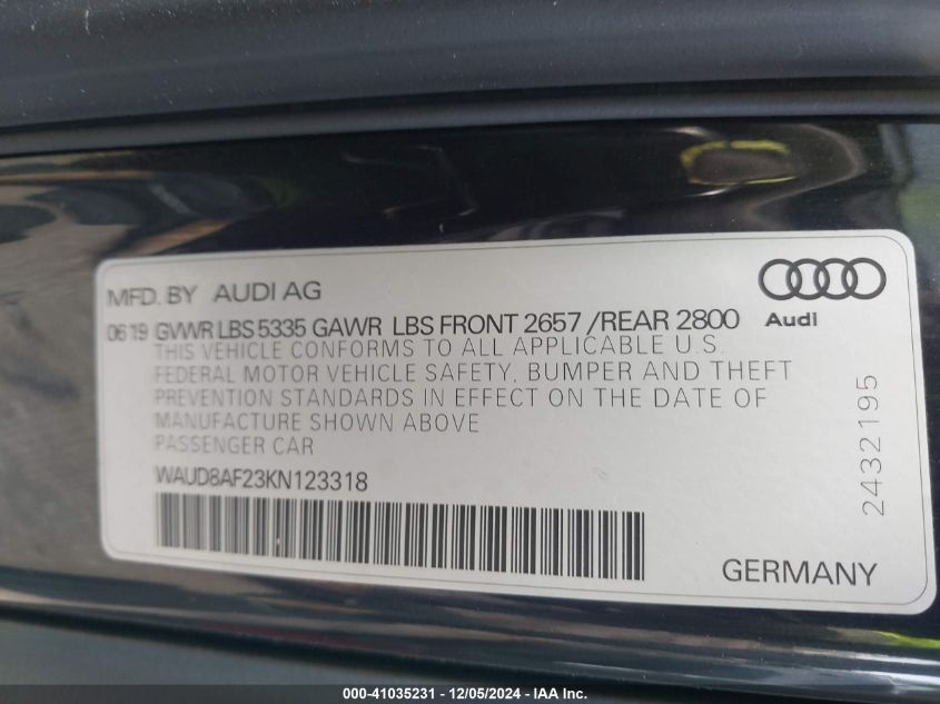 2019 AUDI A6 45 PREMIUM - WAUD8AF23KN123318