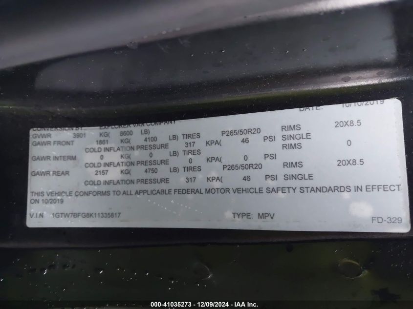 2019 GMC Savana 2500 - 1GTW7BFG8K1335817