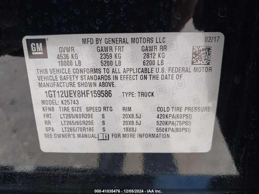 VIN 1GT12UEY8HF159586 2017 GMC Sierra, 2500hd Denali no.9