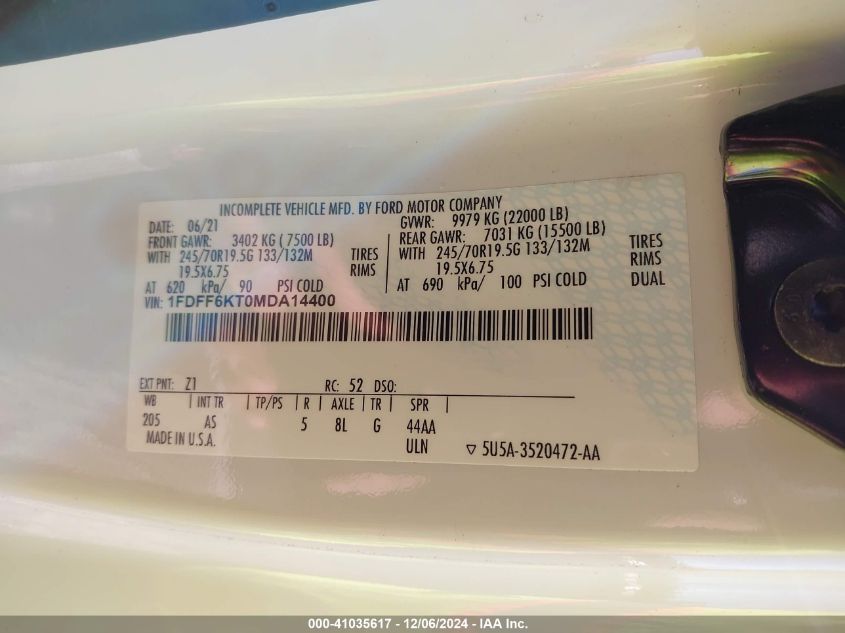 2021 Ford F-600 Chassis - 1FDFF6KT0MDA14400