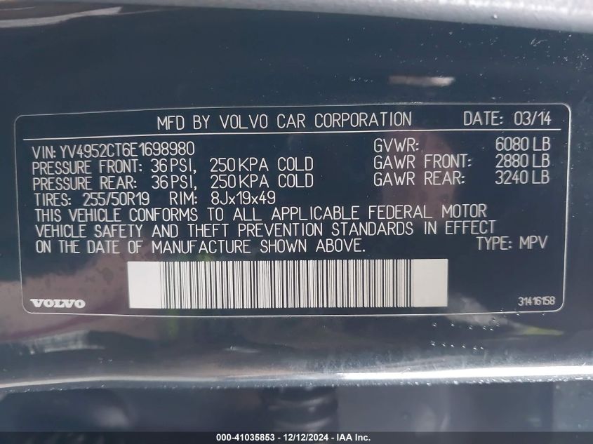 VIN YV4952CT6E1698980 2014 Volvo XC90, 3.2 R-Design... no.9