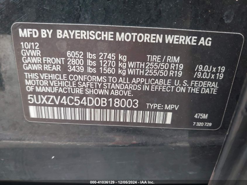 VIN 5UXZV4C54D0B18003 2013 BMW X5, Xdrive35I/Xdrive... no.9