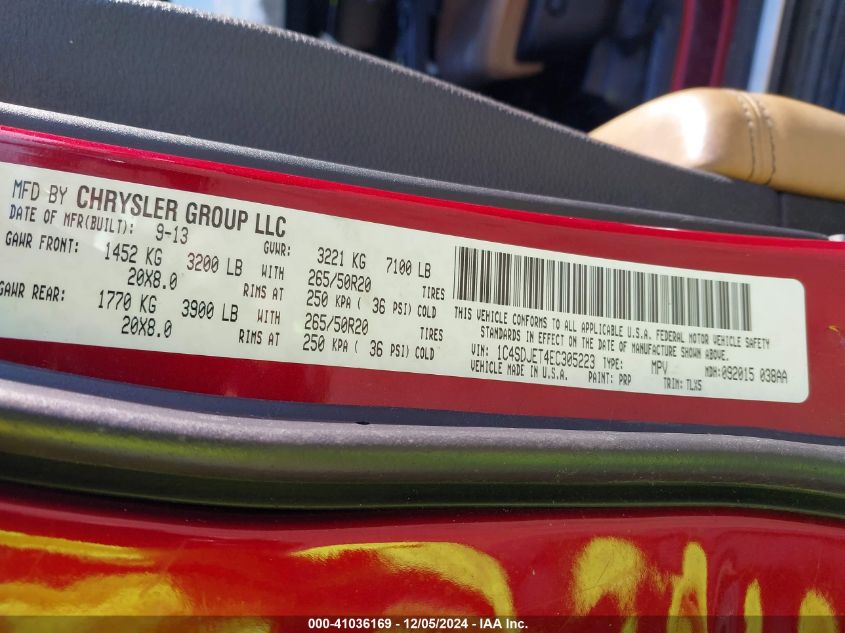 2014 Dodge Durango Citadel VIN: 1C4SDJET4EC305223 Lot: 41036169