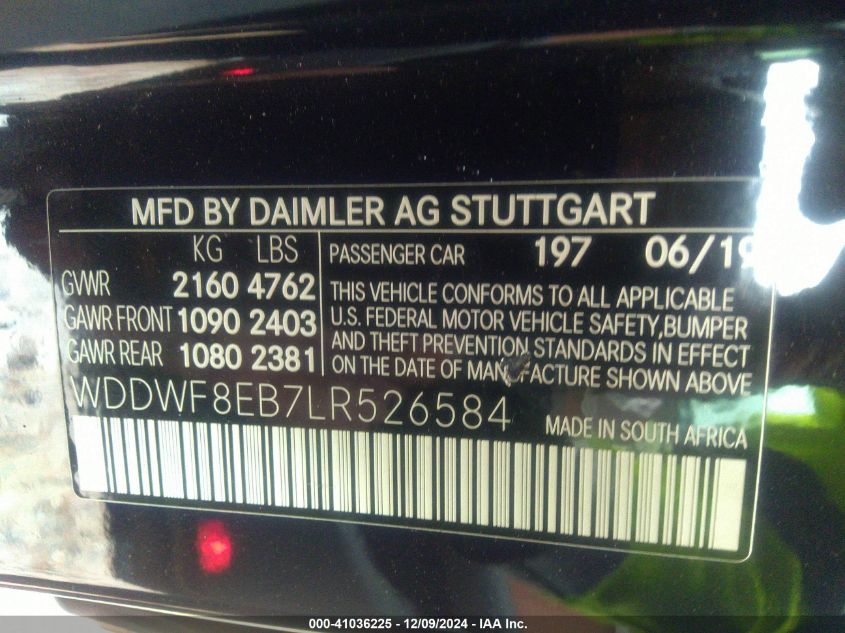 VIN WDDWF8EB7LR526584 2020 MERCEDES-BENZ C 300 no.9