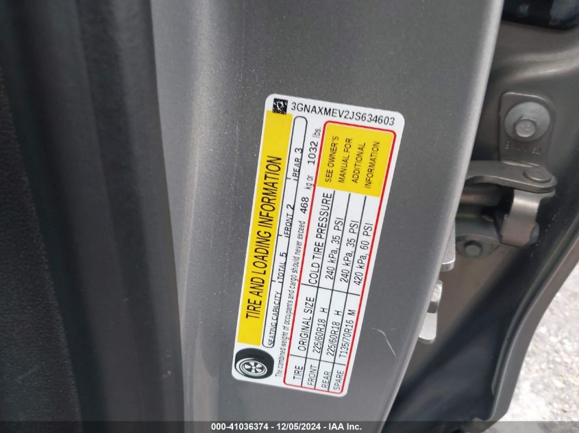 2018 Chevrolet Equinox Premier VIN: 3GNAXMEV2JS634603 Lot: 41036374