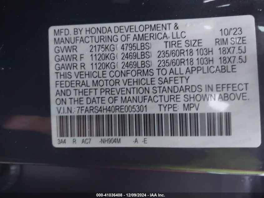 VIN 7FARS4H40RE005301 2024 Honda CR-V, Ex Awd no.9