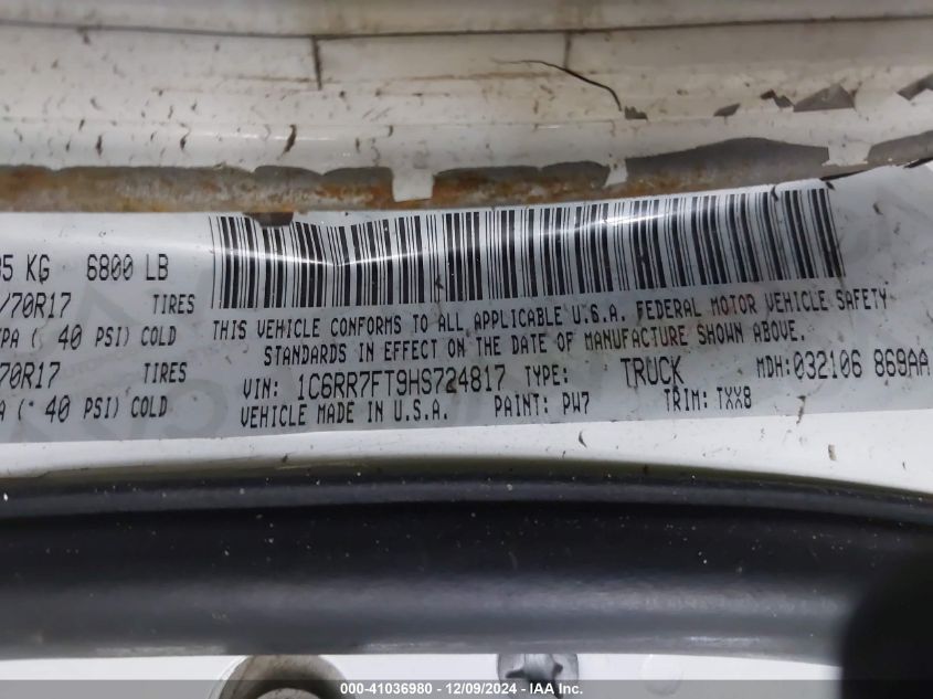 2017 Ram 1500 Tradesman Quad Cab 4X4 6'4 Box VIN: 1C6RR7FT9HS724817 Lot: 41036980