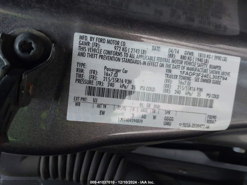 VIN 1FADP3F24EL305794 2014 FORD FOCUS no.9