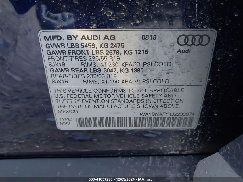 VIN WA1BNAFY4J2233974 2018 AUDI Q5 no.9