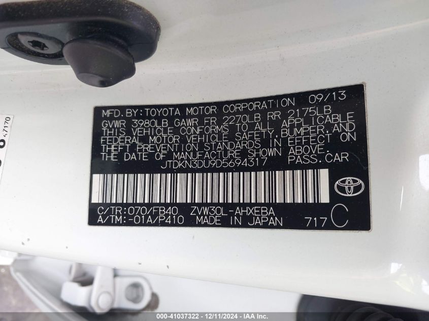 VIN JTDKN3DU9D5694317 2013 Toyota Prius, Three no.9