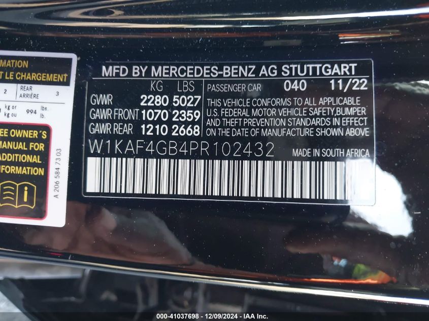 VIN W1KAF4GB4PR102432 2023 Mercedes-Benz C 300, Sedan no.9