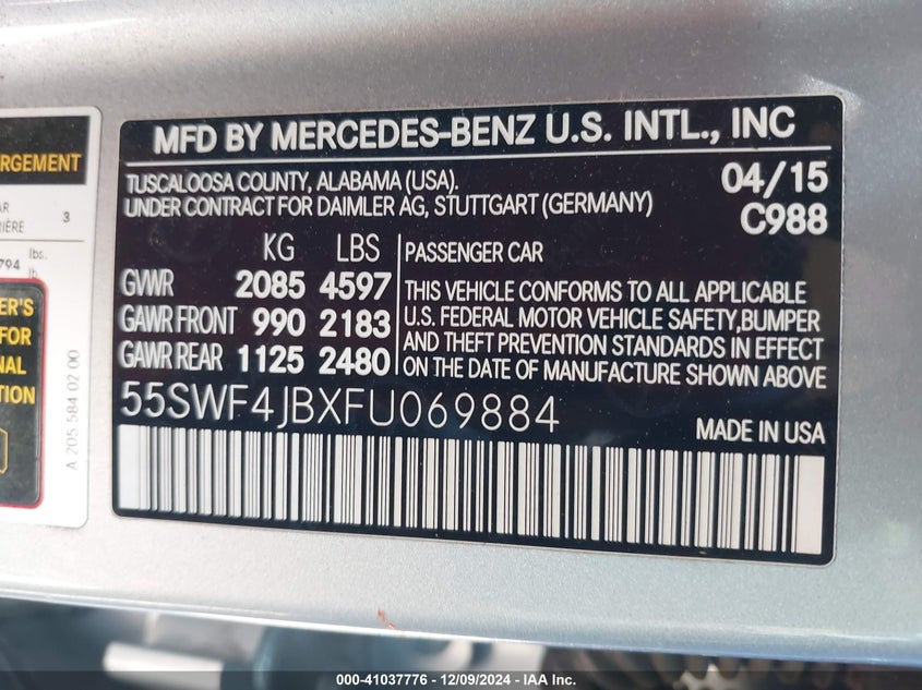 2015 MERCEDES-BENZ C 300 LUXURY/SPORT - 55SWF4JBXFU069884