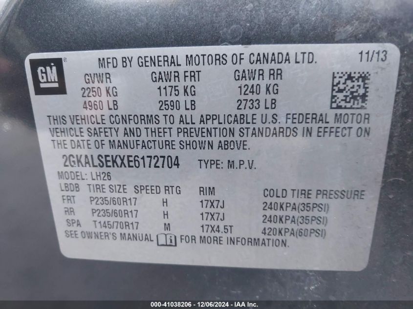 VIN 2GKALSEKXE6172704 2014 GMC Terrain, Slt-1 no.9