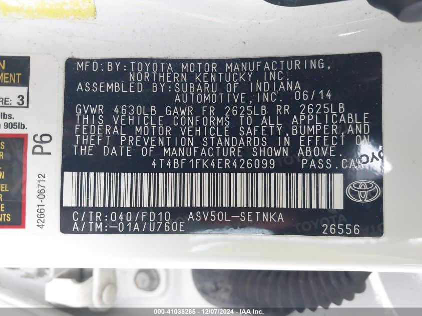 VIN 4T4BF1FK4ER426099 2014 TOYOTA CAMRY no.9