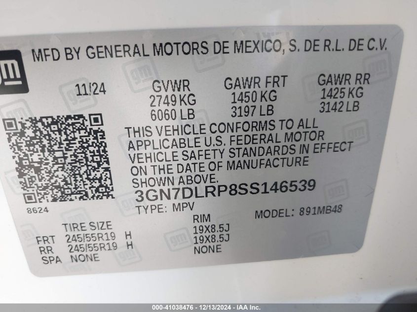 VIN 3GN7DLRP8SS146539 2025 Chevrolet Equinox Ev, LT no.9