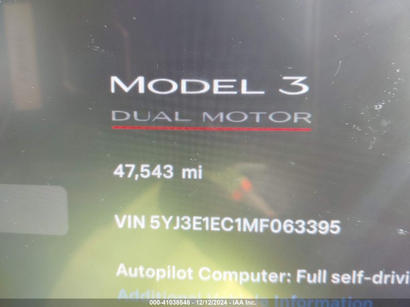 2021 TESLA MODEL 3 PERFORMANCE DUAL MOTOR ALL-WHEEL DRIVE - 5YJ3E1EC1MF063395