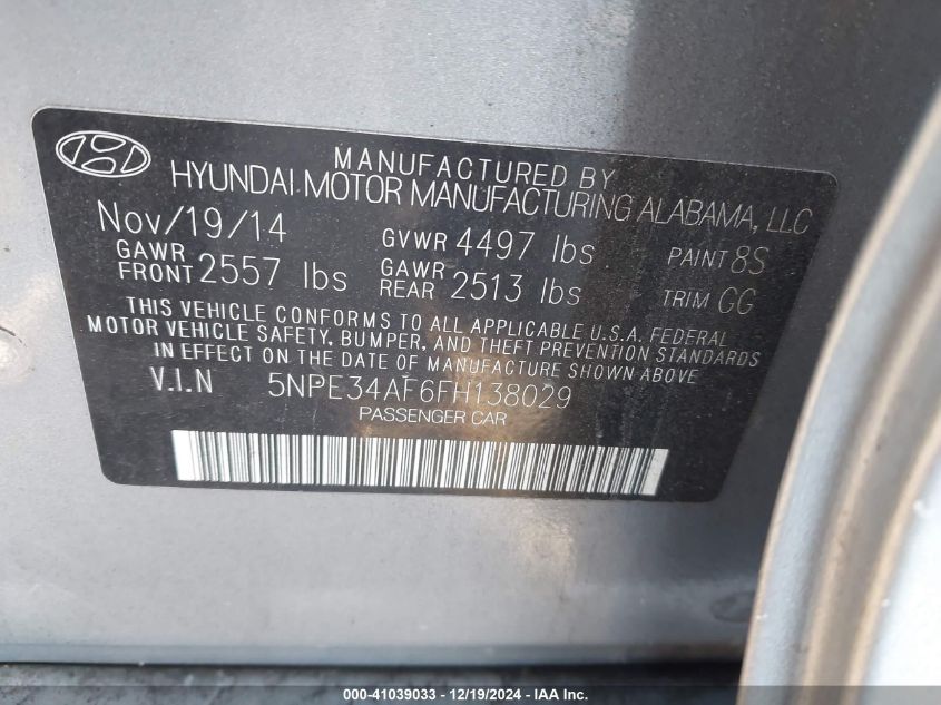 2015 HYUNDAI SONATA SPORT - 5NPE34AF6FH138029