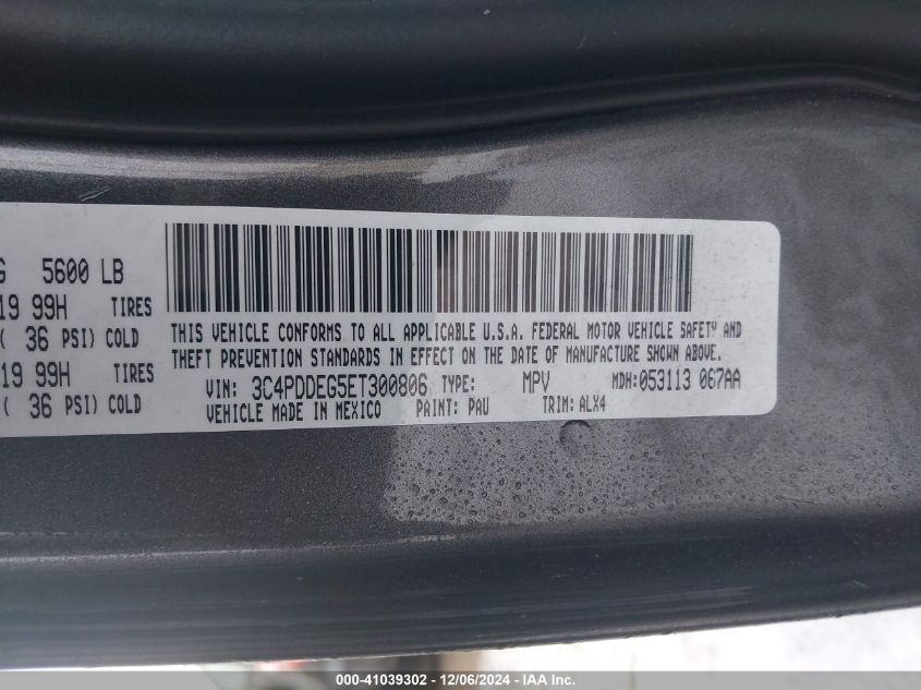 VIN 3C4PDDEG5ET300806 2014 DODGE JOURNEY no.9