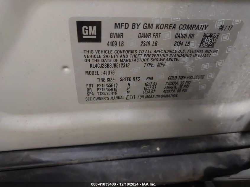 VIN KL4CJ2SB8JB512318 2018 BUICK ENCORE no.9