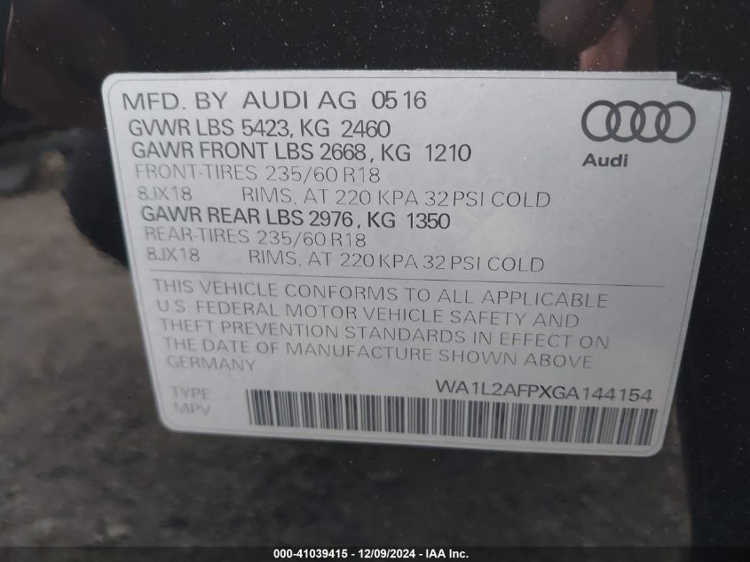 VIN WA1L2AFPXGA144154 2016 Audi Q5, 2.0T Premium no.9