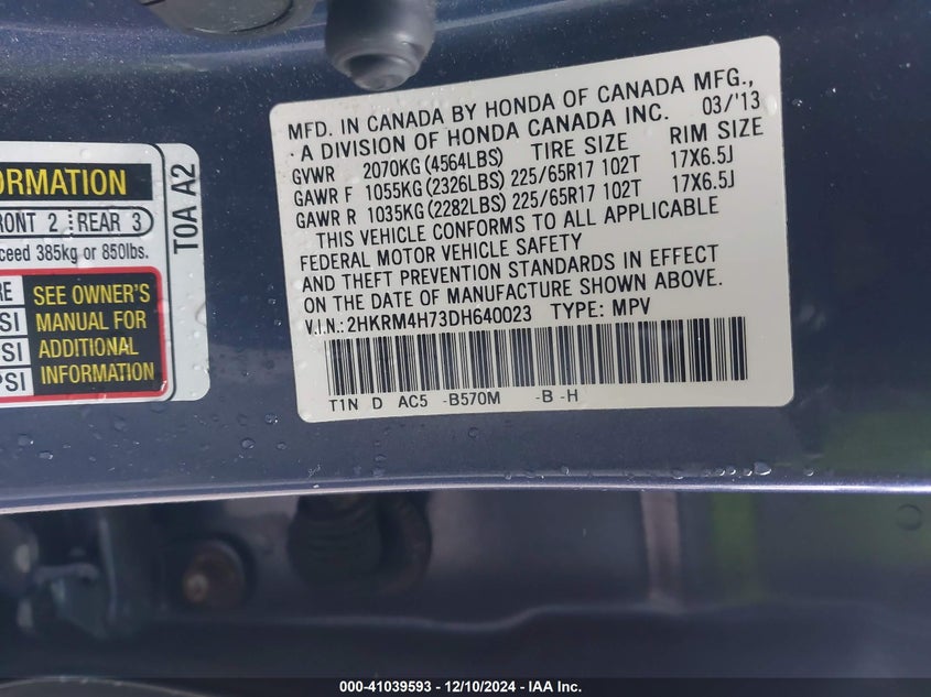 2013 HONDA CR-V EX-L - 2HKRM4H73DH640023