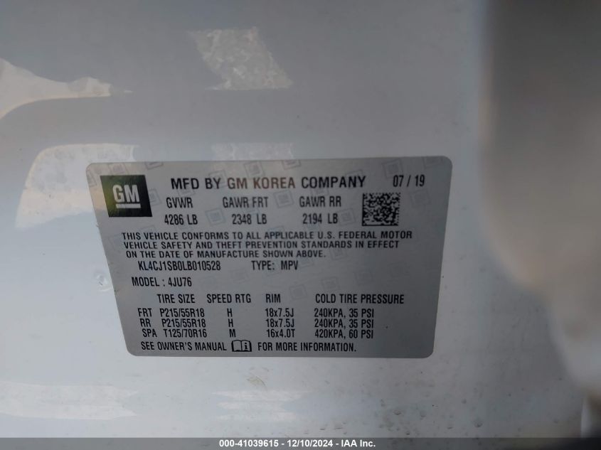 VIN KL4CJ1SB0LB010528 2020 BUICK ENCORE no.9