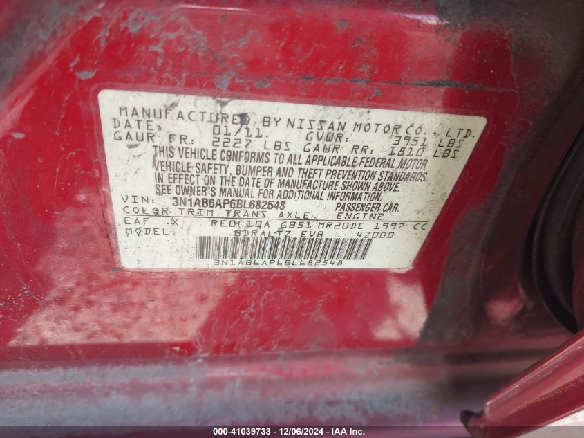 2011 Nissan Sentra 2.0Sr VIN: 3N1AB6AP6BL682548 Lot: 41039733
