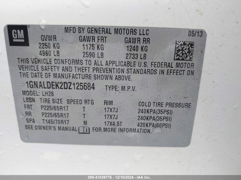 VIN 1GNALDEK2DZ125684 2013 CHEVROLET EQUINOX no.9