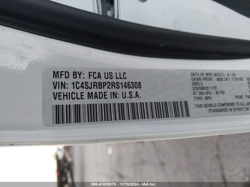 2024 Jeep Wagoneer L Series Ii 4X2 VIN: 1C4SJRBP2RS146308 Lot: 84002594