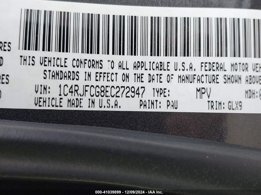 VIN 1C4RJFCG8EC272947 2014 Jeep Grand Cherokee, Ove... no.9