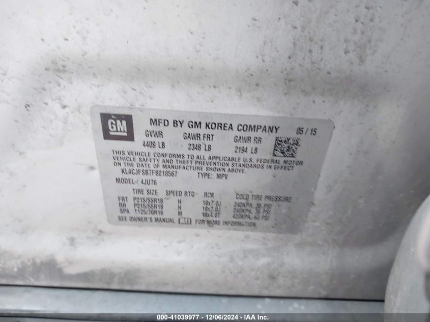 VIN KL4CJFSB7FB218567 2015 BUICK ENCORE no.9