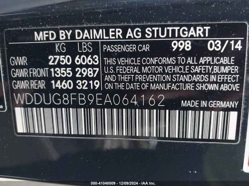 VIN WDDUG8FB9EA064162 2014 Mercedes-Benz S 550, 4Matic no.9