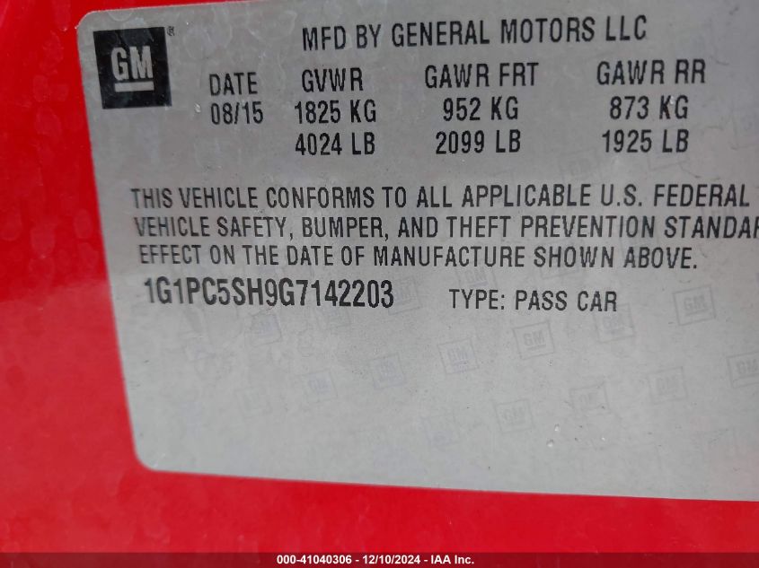 VIN 1G1PC5SH9G7142203 2016 Chevrolet Cruze, Limited... no.9