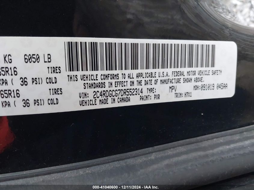 VIN 2C4RDGCG7DR552314 2013 Dodge Grand Caravan, Sxt no.9