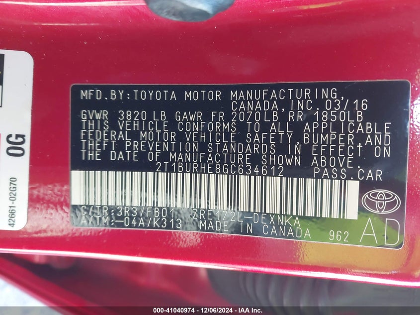 2016 TOYOTA COROLLA LE - 2T1BURHE8GC634612