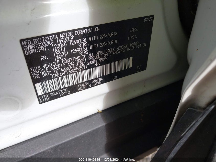 2022 TOYOTA RAV4 HYBRID XSE - JTME6RFV5ND522277