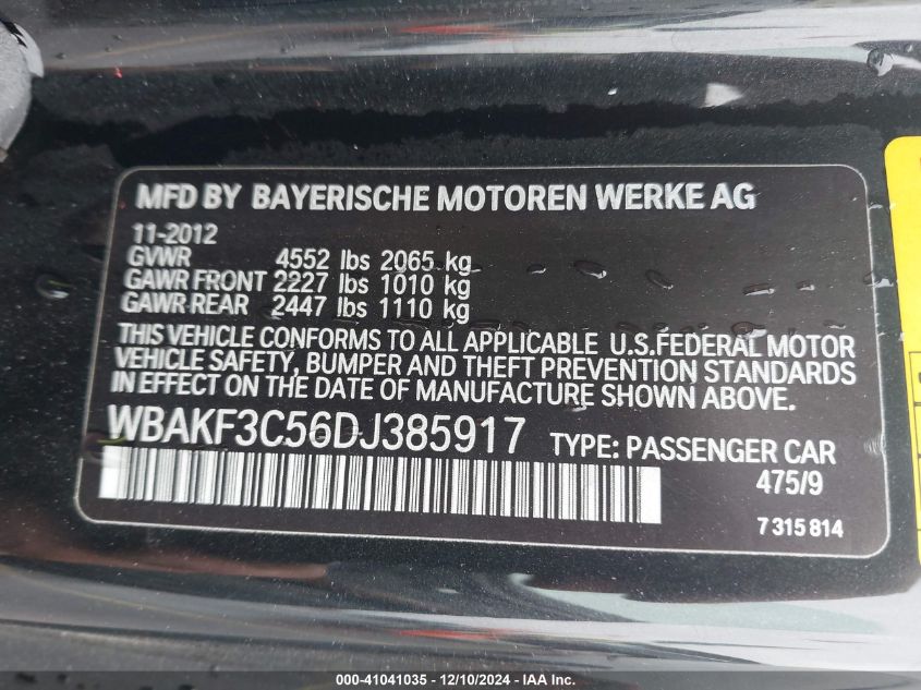 VIN WBAKF3C56DJ385917 2013 BMW 3 Series, 328I Xdrive no.9