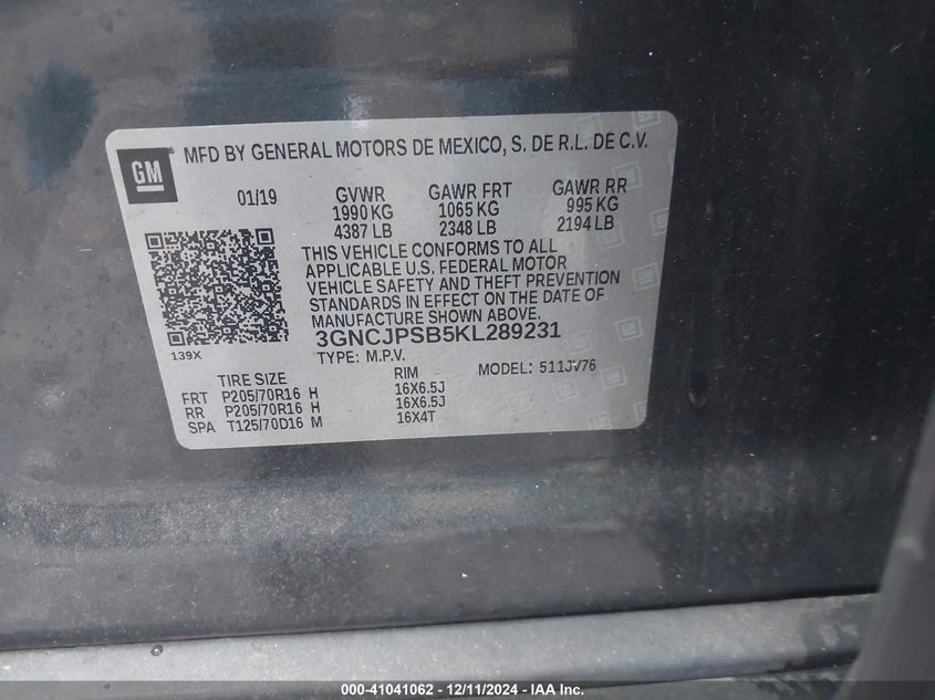 2019 CHEVROLET TRAX 1LT - 3GNCJPSB5KL289231