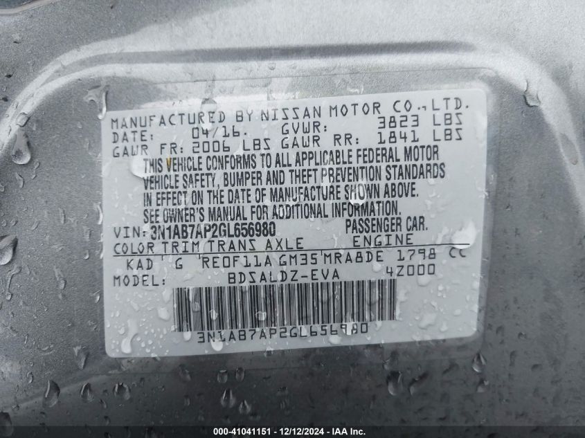 VIN 3N1AB7AP2GL656980 2016 Nissan Sentra, SV no.9