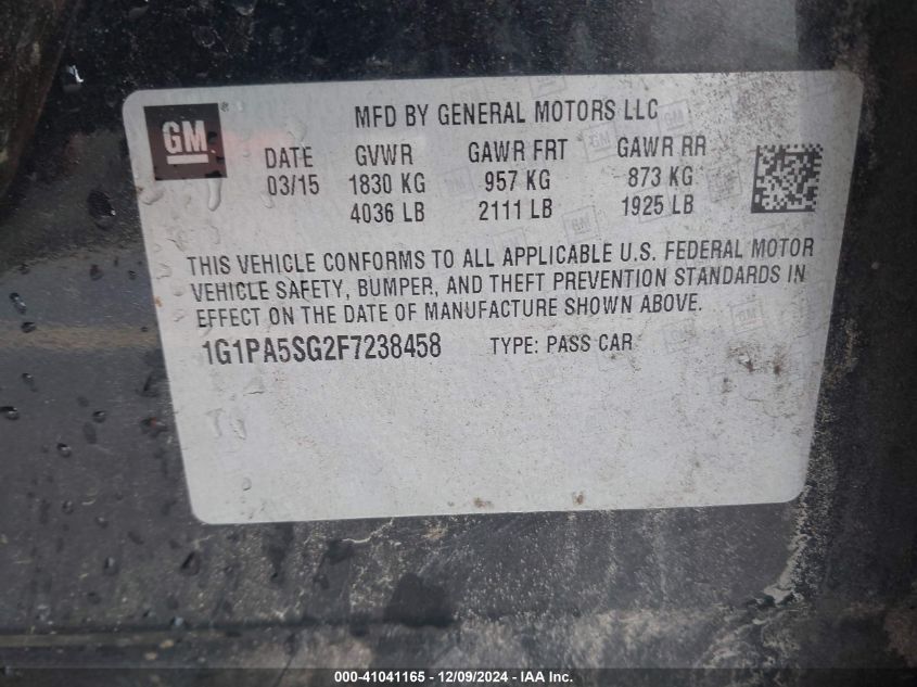 VIN 1G1PA5SG2F7238458 2015 Chevrolet Cruze, Ls Auto no.9