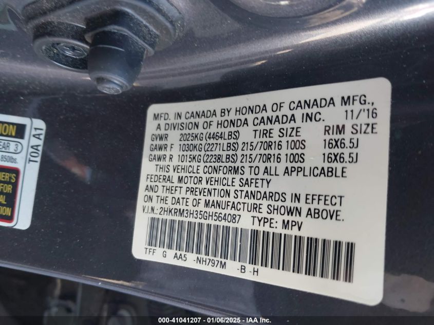 VIN 2HKRM3H35GH564087 2016 Honda CR-V, LX no.9