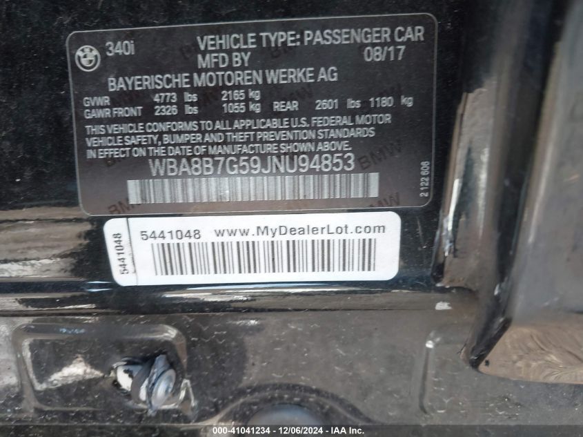 VIN WBA8B7G59JNU94853 2018 BMW 3 Series, 340I Xdrive no.9