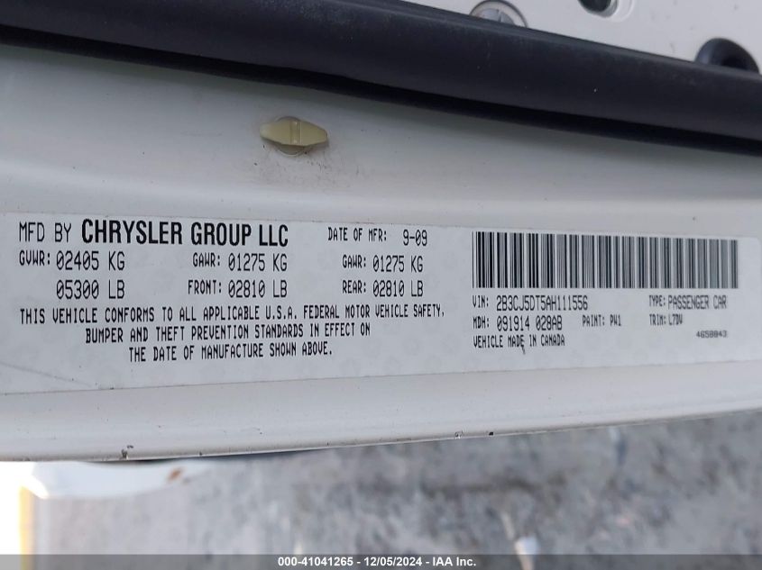 2010 Dodge Challenger R/T VIN: 2B3CJ5DT5AH111556 Lot: 41041265