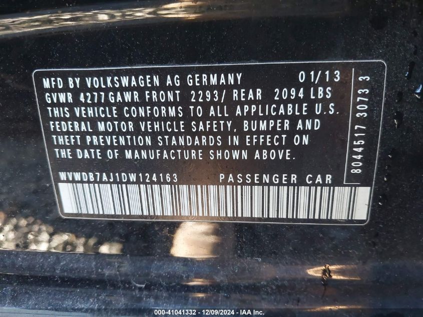 VIN WVWDB7AJ1DW124163 2013 Volkswagen Golf, 2.5L 4-... no.9