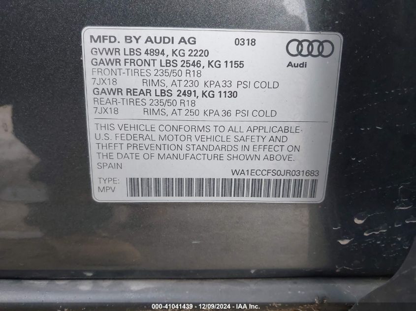 VIN WA1ECCFS0JR031683 2018 Audi Q3, 2.0T Premium/2.... no.9